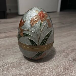 Decorative Brass Egg with Floral Design